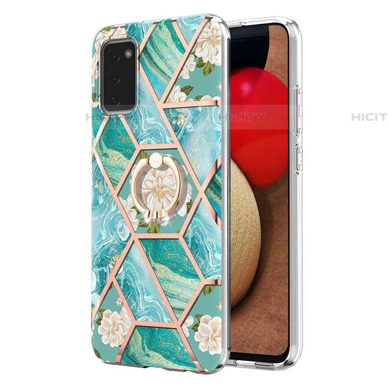 Funda Silicona Gel Goma Patron de Moda Carcasa con Anillo de dedo Soporte Y02B para Samsung Galaxy A03s