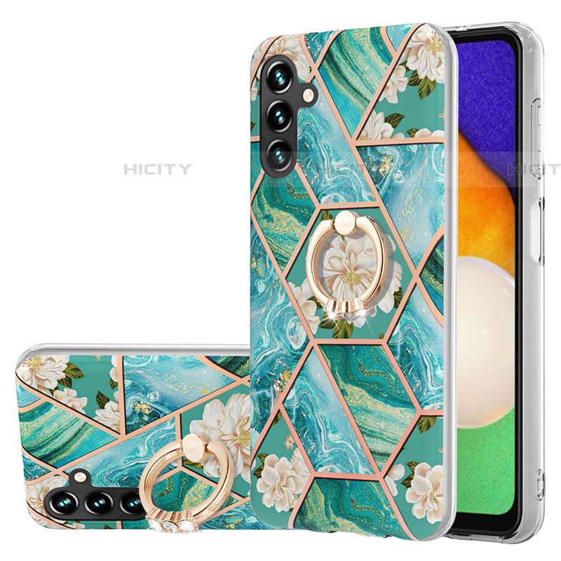 Funda Silicona Gel Goma Patron de Moda Carcasa con Anillo de dedo Soporte Y02B para Samsung Galaxy A04s Verde