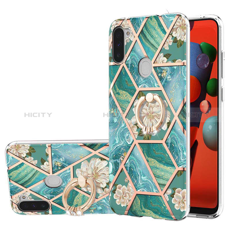 Funda Silicona Gel Goma Patron de Moda Carcasa con Anillo de dedo Soporte Y02B para Samsung Galaxy A11 Verde