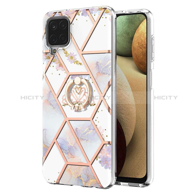 Funda Silicona Gel Goma Patron de Moda Carcasa con Anillo de dedo Soporte Y02B para Samsung Galaxy A12 Nacho