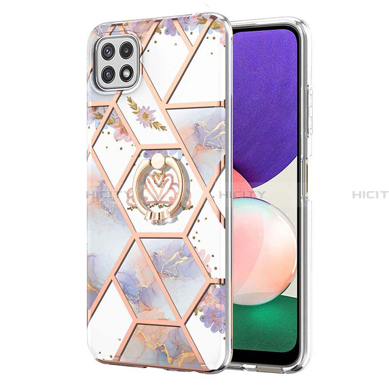 Funda Silicona Gel Goma Patron de Moda Carcasa con Anillo de dedo Soporte Y02B para Samsung Galaxy A22 5G