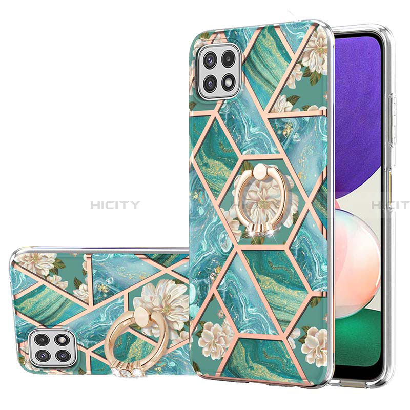 Funda Silicona Gel Goma Patron de Moda Carcasa con Anillo de dedo Soporte Y02B para Samsung Galaxy A22 5G Verde