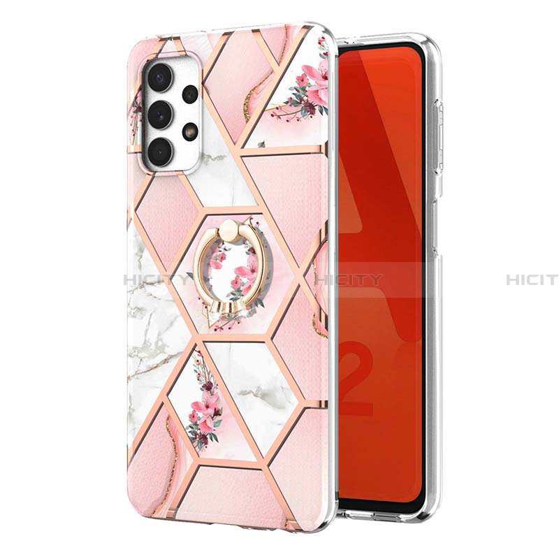 Funda Silicona Gel Goma Patron de Moda Carcasa con Anillo de dedo Soporte Y02B para Samsung Galaxy A32 4G