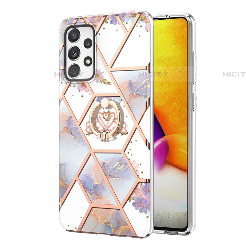 Funda Silicona Gel Goma Patron de Moda Carcasa con Anillo de dedo Soporte Y02B para Samsung Galaxy A72 4G