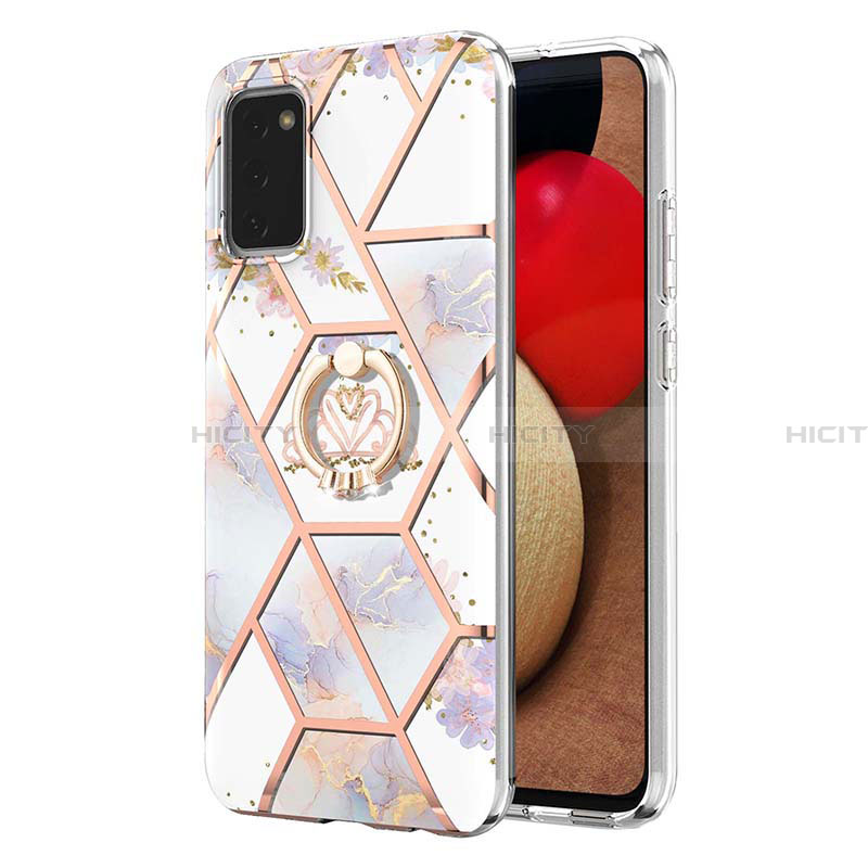 Funda Silicona Gel Goma Patron de Moda Carcasa con Anillo de dedo Soporte Y02B para Samsung Galaxy F02S SM-E025F