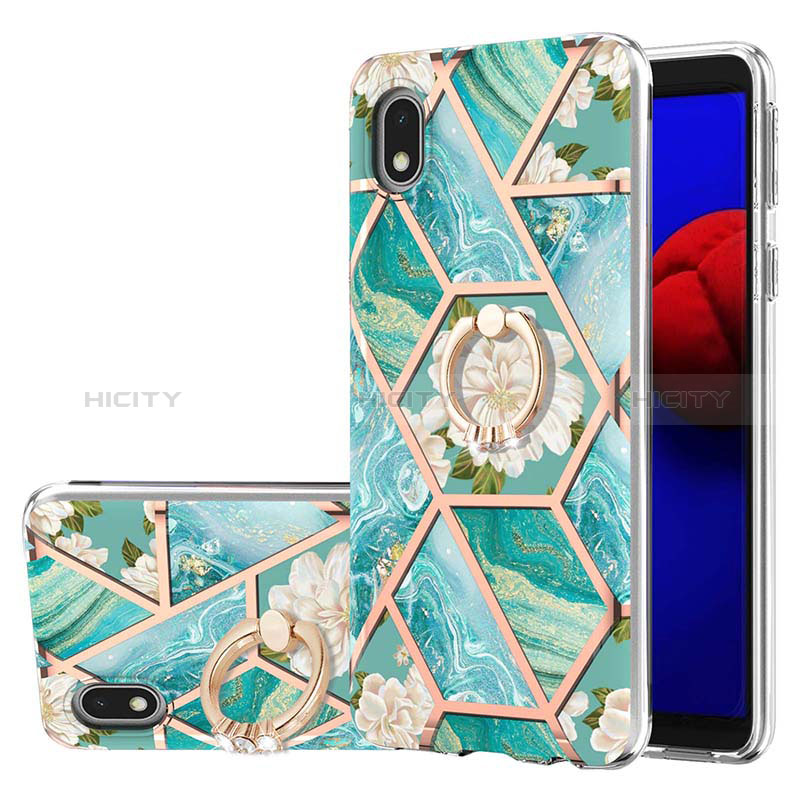 Funda Silicona Gel Goma Patron de Moda Carcasa con Anillo de dedo Soporte Y02B para Samsung Galaxy M01 Core Verde