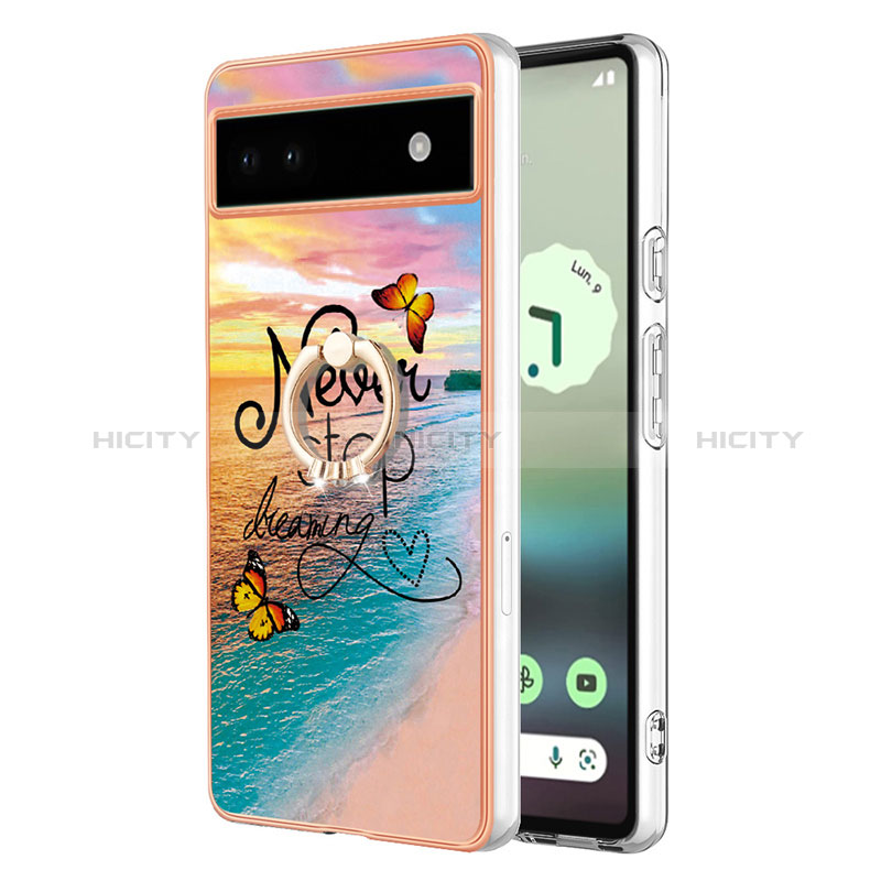 Funda Silicona Gel Goma Patron de Moda Carcasa con Anillo de dedo Soporte Y03B para Google Pixel 6a 5G