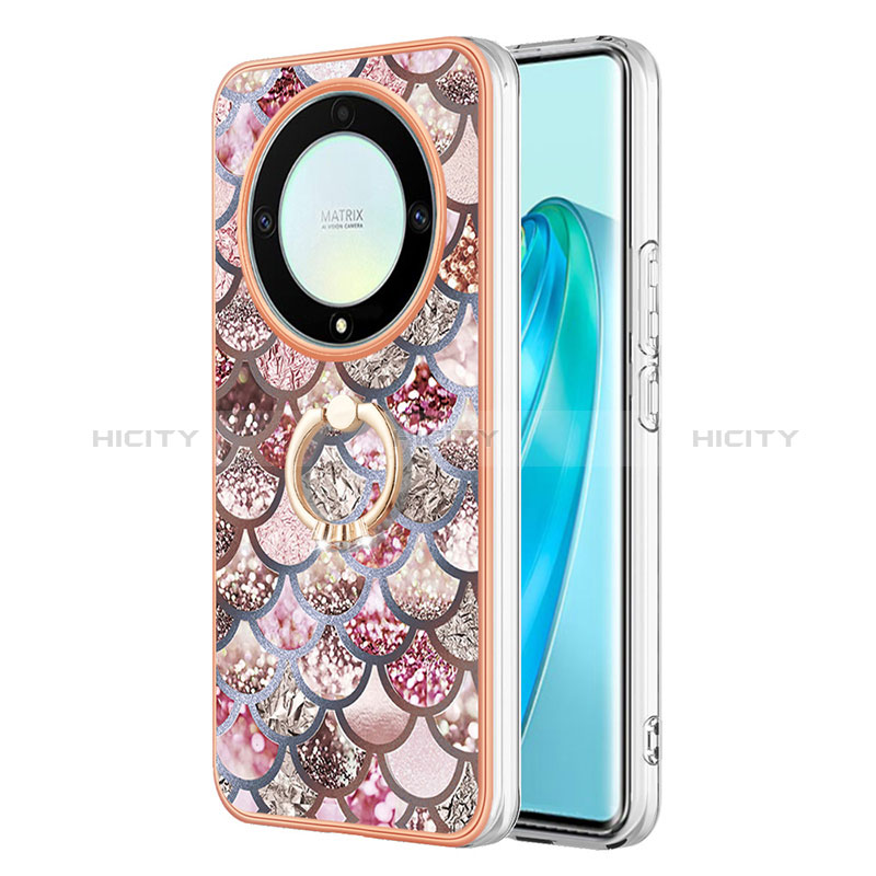 Funda Silicona Gel Goma Patron de Moda Carcasa con Anillo de dedo Soporte Y03B para Huawei Honor Magic5 Lite 5G Marron