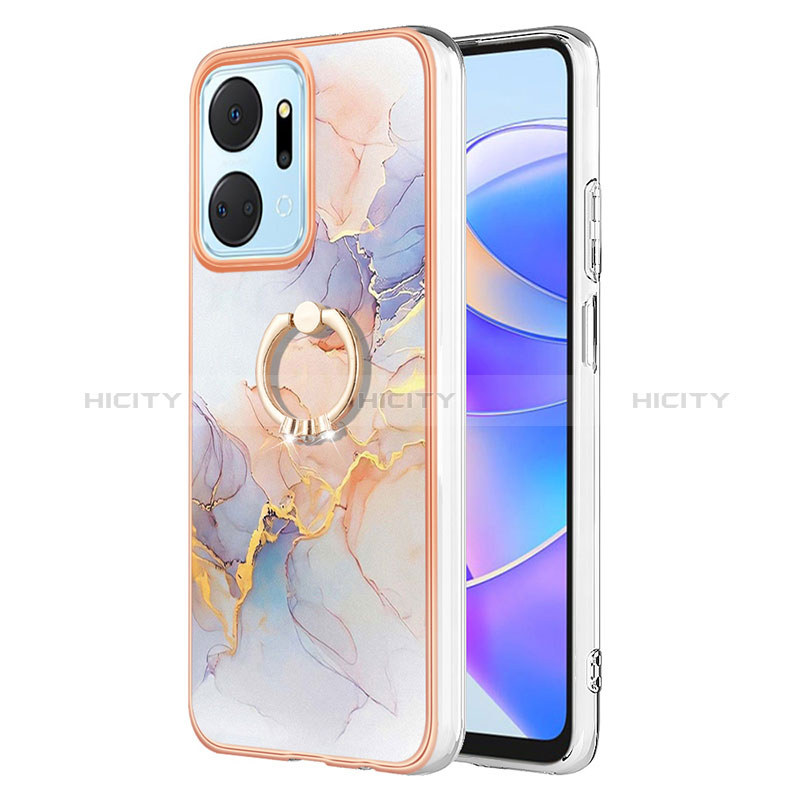 Funda Silicona Gel Goma Patron de Moda Carcasa con Anillo de dedo Soporte Y03B para Huawei Honor X7a Purpura Claro