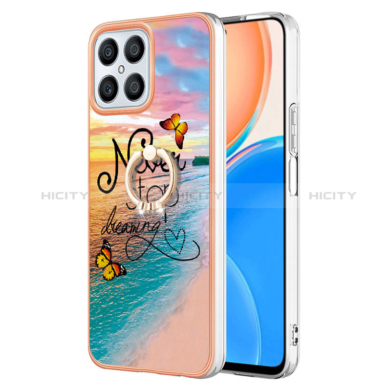 Funda Silicona Gel Goma Patron de Moda Carcasa con Anillo de dedo Soporte Y03B para Huawei Honor X8 4G