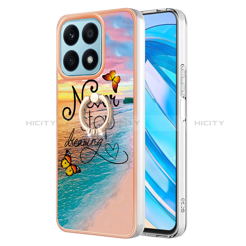 Funda Silicona Gel Goma Patron de Moda Carcasa con Anillo de dedo Soporte Y03B para Huawei Honor X8a 4G