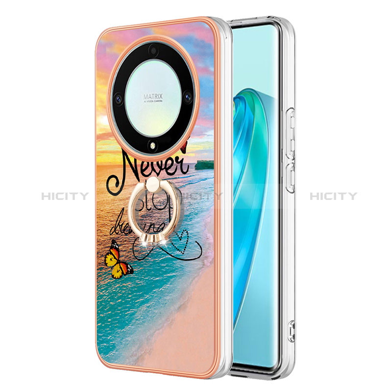 Funda Silicona Gel Goma Patron de Moda Carcasa con Anillo de dedo Soporte Y03B para Huawei Honor X9a 5G