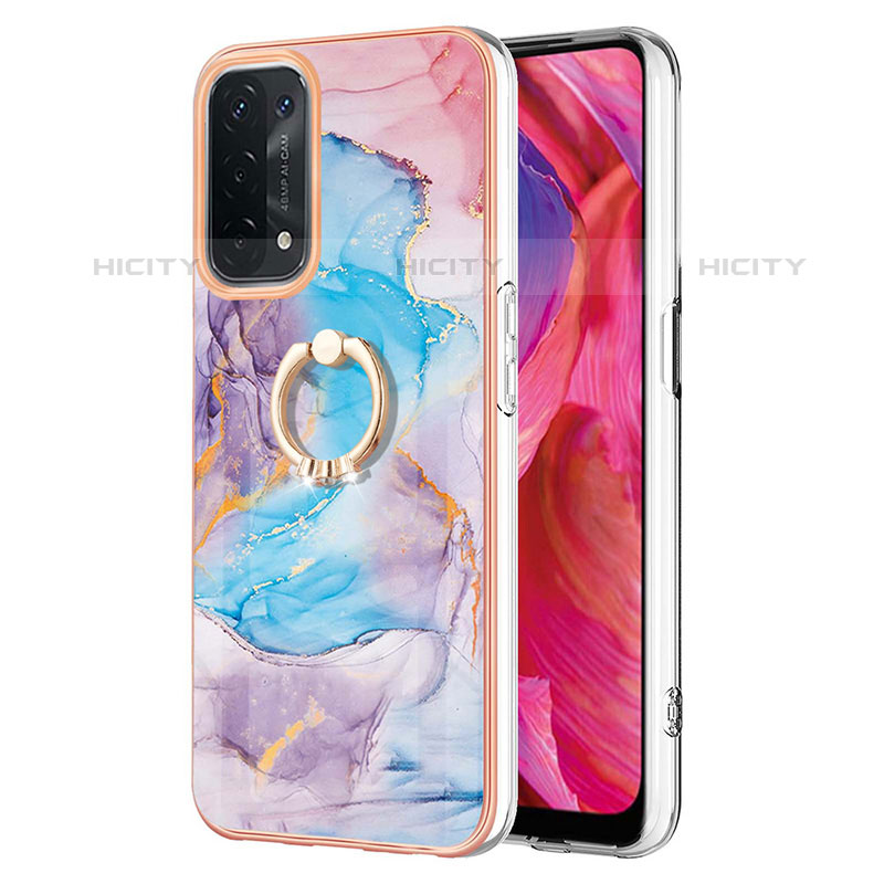 Funda Silicona Gel Goma Patron de Moda Carcasa con Anillo de dedo Soporte Y03B para OnePlus Nord N200 5G Azul