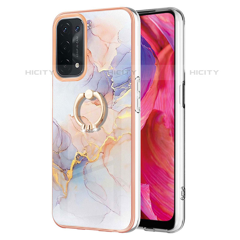 Funda Silicona Gel Goma Patron de Moda Carcasa con Anillo de dedo Soporte Y03B para OnePlus Nord N200 5G Purpura Claro