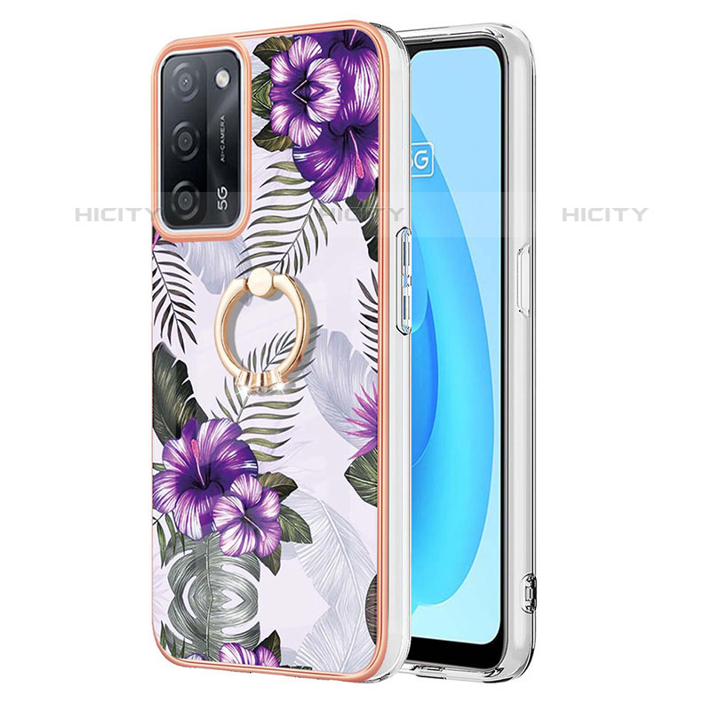 Funda Silicona Gel Goma Patron de Moda Carcasa con Anillo de dedo Soporte Y03B para Oppo A53s 5G Morado