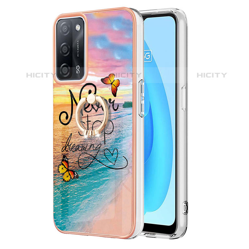 Funda Silicona Gel Goma Patron de Moda Carcasa con Anillo de dedo Soporte Y03B para Oppo A55 5G