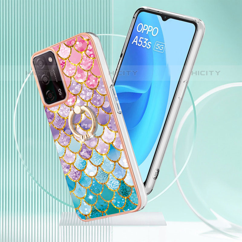 Funda Silicona Gel Goma Patron de Moda Carcasa con Anillo de dedo Soporte Y03B para Oppo A55 5G