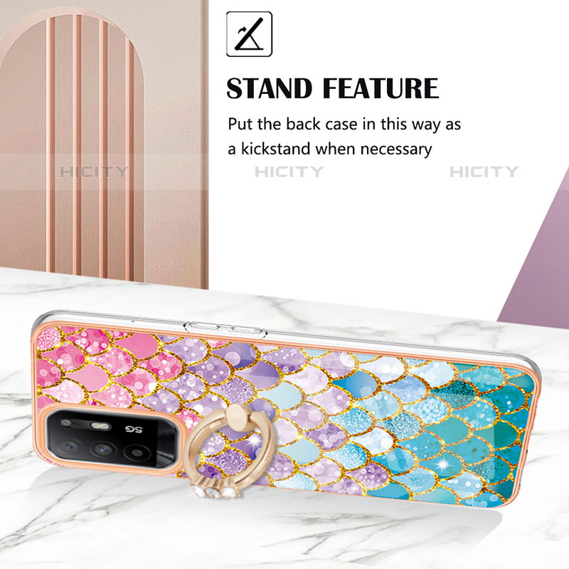 Funda Silicona Gel Goma Patron de Moda Carcasa con Anillo de dedo Soporte Y03B para Oppo Reno5 Z 5G