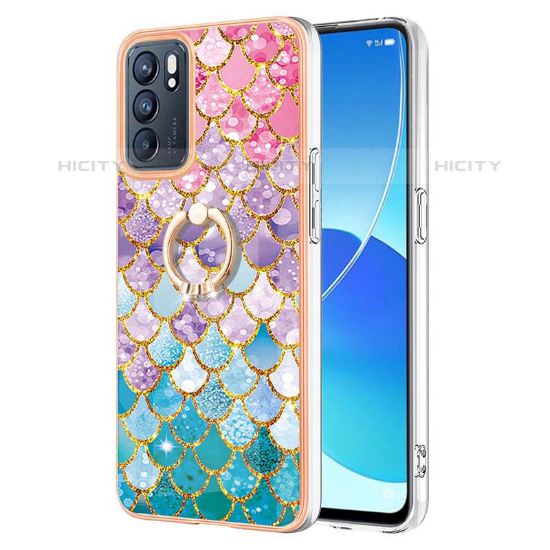 Funda Silicona Gel Goma Patron de Moda Carcasa con Anillo de dedo Soporte Y03B para Oppo Reno6 5G Vistoso