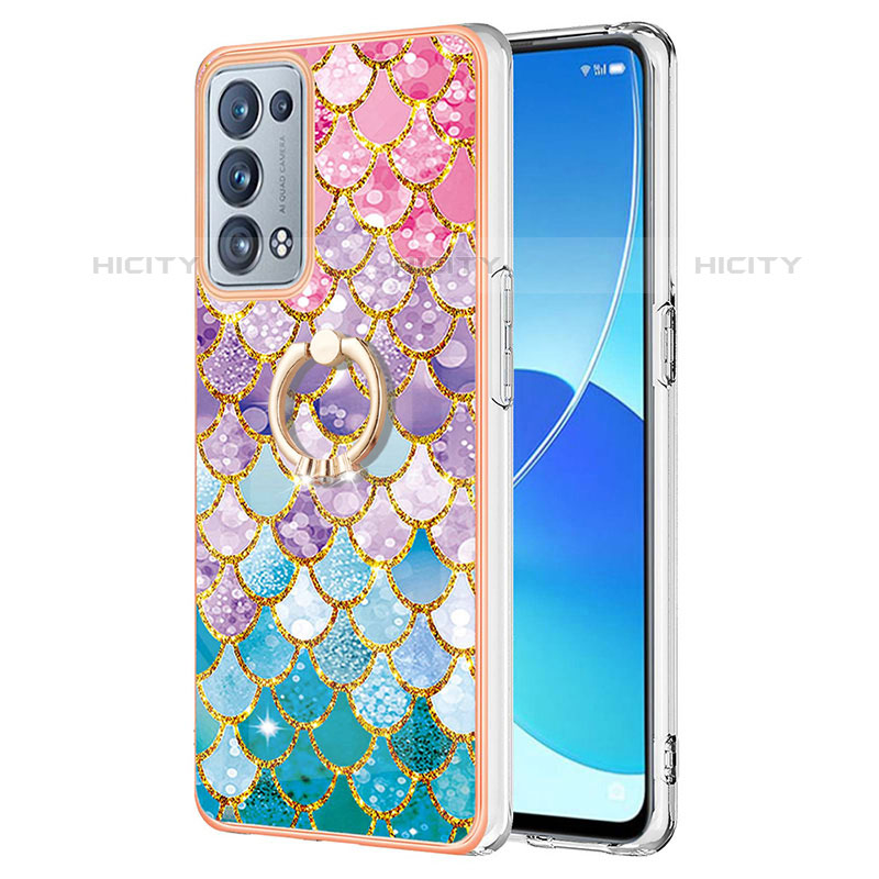 Funda Silicona Gel Goma Patron de Moda Carcasa con Anillo de dedo Soporte Y03B para Oppo Reno6 Pro 5G