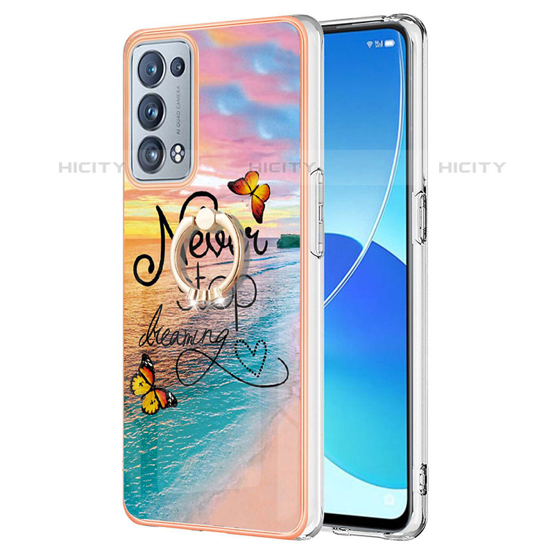 Funda Silicona Gel Goma Patron de Moda Carcasa con Anillo de dedo Soporte Y03B para Oppo Reno6 Pro+ Plus 5G Multicolor