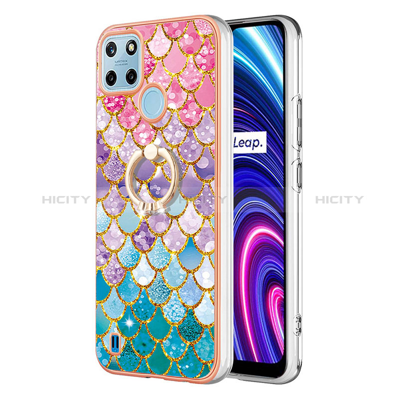 Funda Silicona Gel Goma Patron de Moda Carcasa con Anillo de dedo Soporte Y03B para Realme C21Y