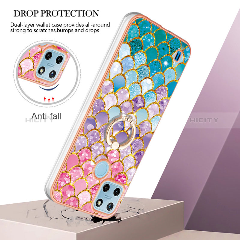 Funda Silicona Gel Goma Patron de Moda Carcasa con Anillo de dedo Soporte Y03B para Realme C21Y