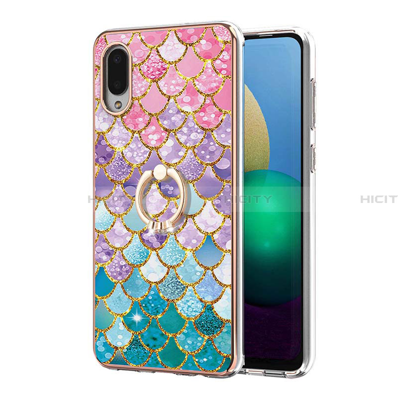 Funda Silicona Gel Goma Patron de Moda Carcasa con Anillo de dedo Soporte Y03B para Samsung Galaxy A02