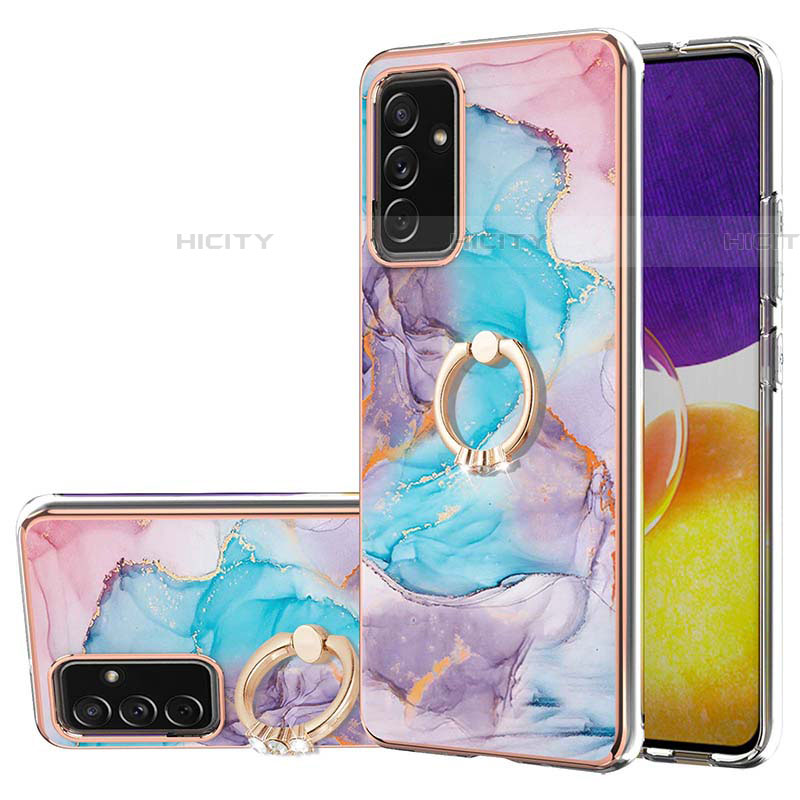 Funda Silicona Gel Goma Patron de Moda Carcasa con Anillo de dedo Soporte Y03B para Samsung Galaxy A05s Azul