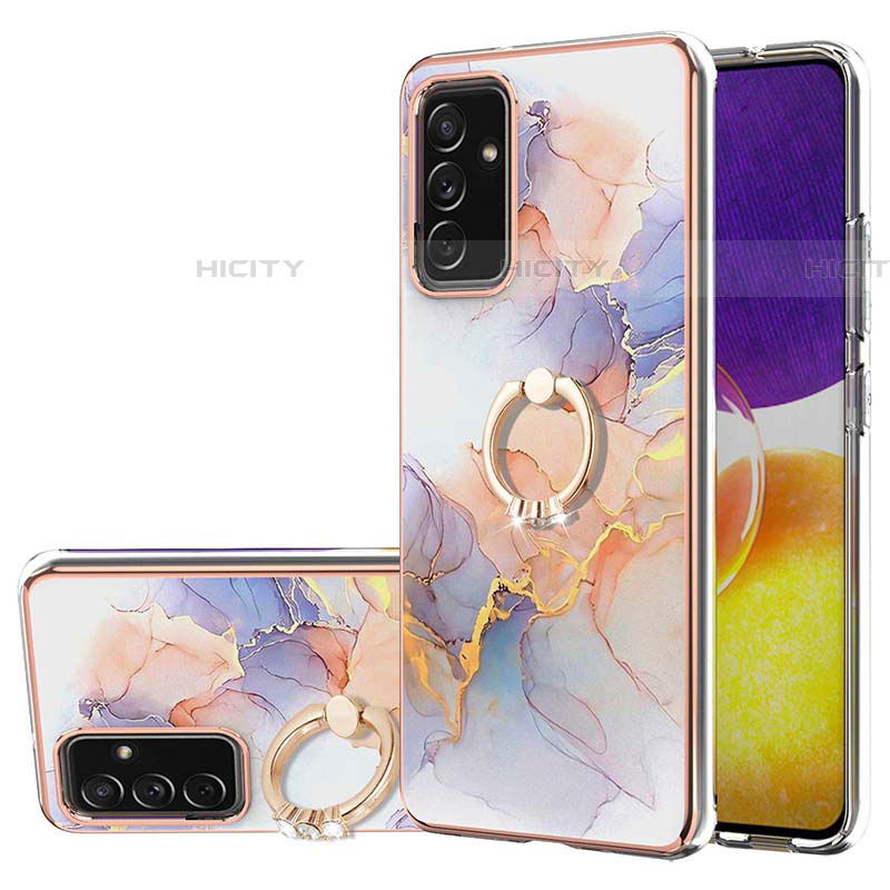 Funda Silicona Gel Goma Patron de Moda Carcasa con Anillo de dedo Soporte Y03B para Samsung Galaxy A05s Purpura Claro