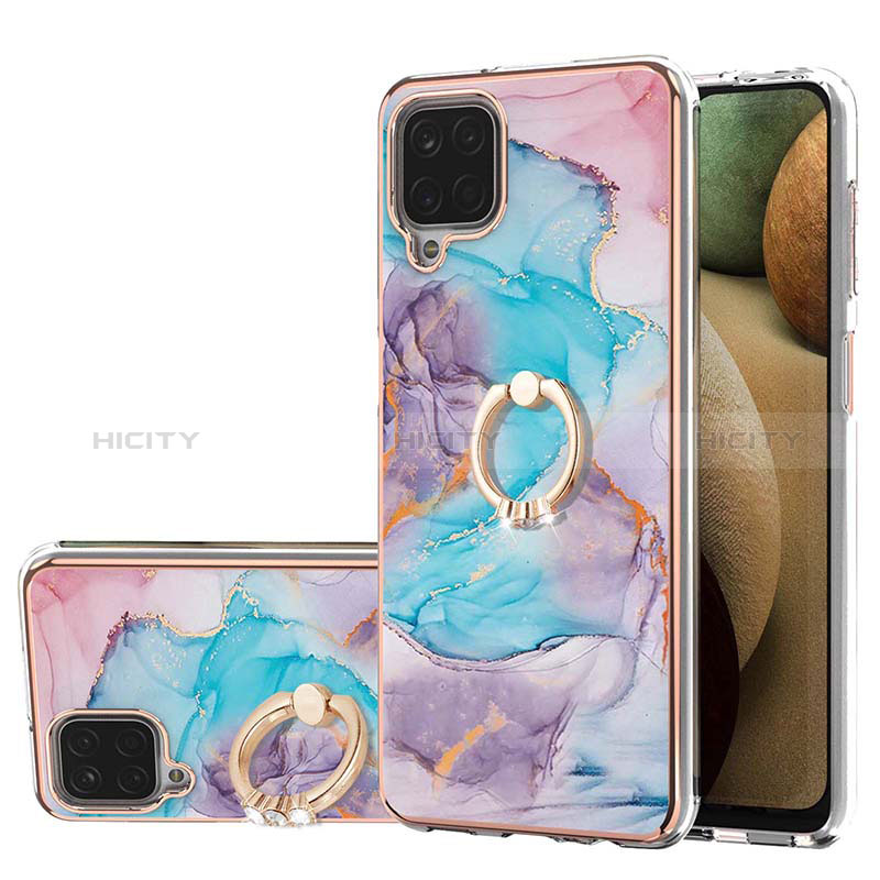 Funda Silicona Gel Goma Patron de Moda Carcasa con Anillo de dedo Soporte Y03B para Samsung Galaxy A12 5G Azul