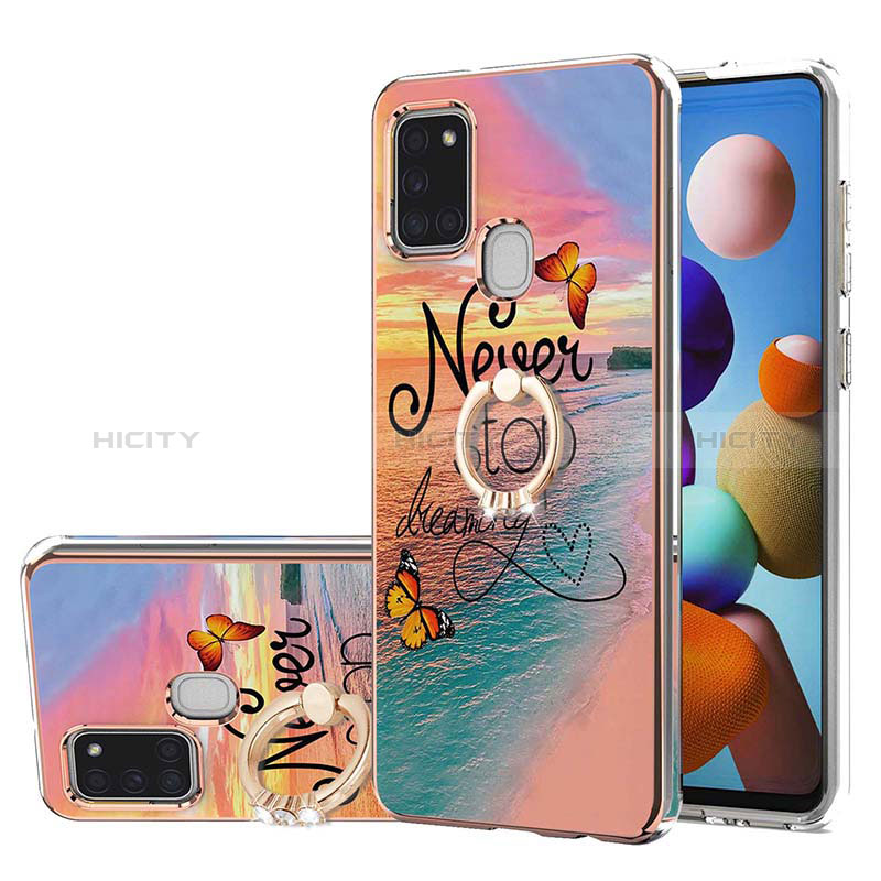 Funda Silicona Gel Goma Patron de Moda Carcasa con Anillo de dedo Soporte Y03B para Samsung Galaxy A21s Multicolor