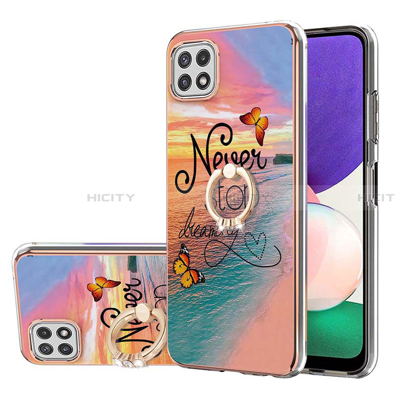 Funda Silicona Gel Goma Patron de Moda Carcasa con Anillo de dedo Soporte Y03B para Samsung Galaxy A22 5G Multicolor