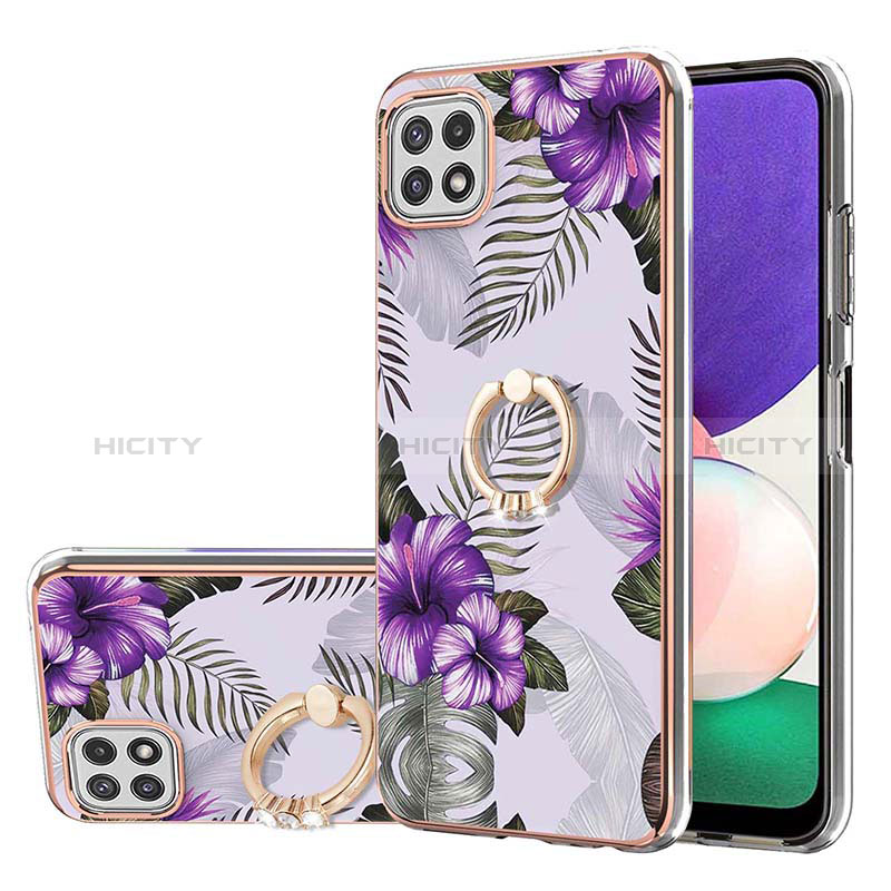 Funda Silicona Gel Goma Patron de Moda Carcasa con Anillo de dedo Soporte Y03B para Samsung Galaxy A22s 5G Morado