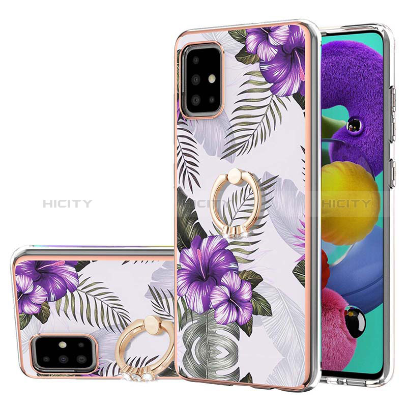 Funda Silicona Gel Goma Patron de Moda Carcasa con Anillo de dedo Soporte Y03B para Samsung Galaxy A51 5G Morado