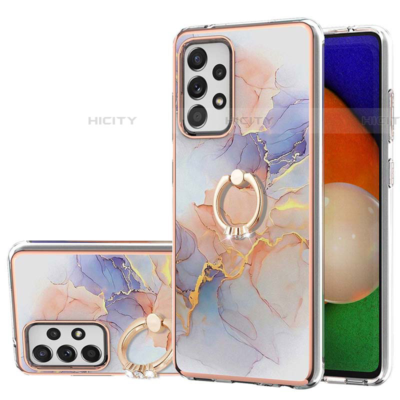 Funda Silicona Gel Goma Patron de Moda Carcasa con Anillo de dedo Soporte Y03B para Samsung Galaxy A52 4G Purpura Claro