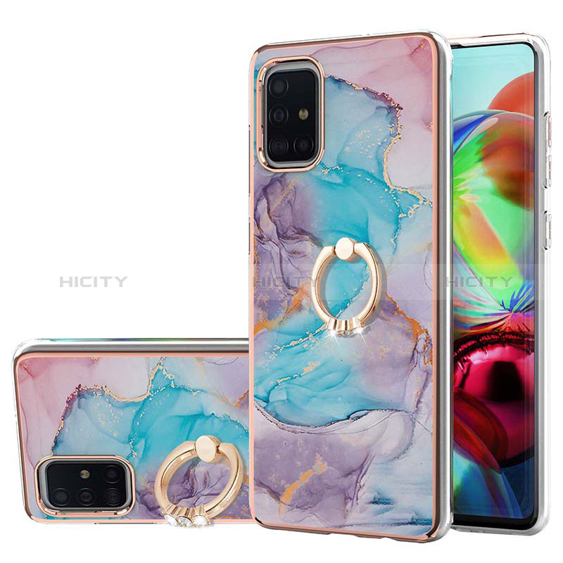 Funda Silicona Gel Goma Patron de Moda Carcasa con Anillo de dedo Soporte Y03B para Samsung Galaxy A71 5G Azul