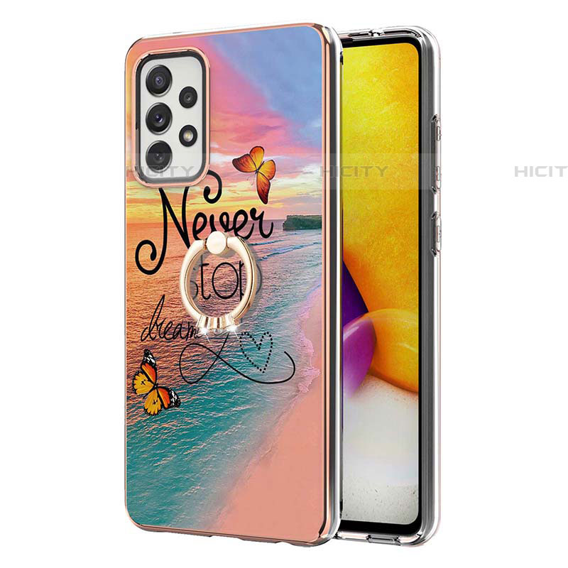 Funda Silicona Gel Goma Patron de Moda Carcasa con Anillo de dedo Soporte Y03B para Samsung Galaxy A72 4G