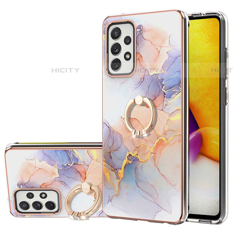 Funda Silicona Gel Goma Patron de Moda Carcasa con Anillo de dedo Soporte Y03B para Samsung Galaxy A72 4G Purpura Claro