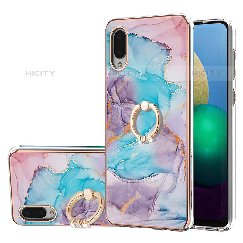 Funda Silicona Gel Goma Patron de Moda Carcasa con Anillo de dedo Soporte Y03B para Samsung Galaxy M02 Azul