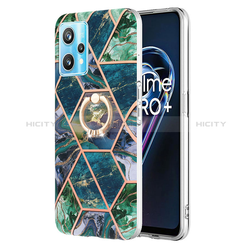 Funda Silicona Gel Goma Patron de Moda Carcasa con Anillo de dedo Soporte Y04B para Realme 9 Pro+ Plus 5G Verde Noche