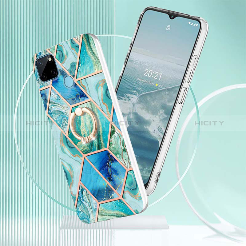 Funda Silicona Gel Goma Patron de Moda Carcasa con Anillo de dedo Soporte Y04B para Realme C21Y