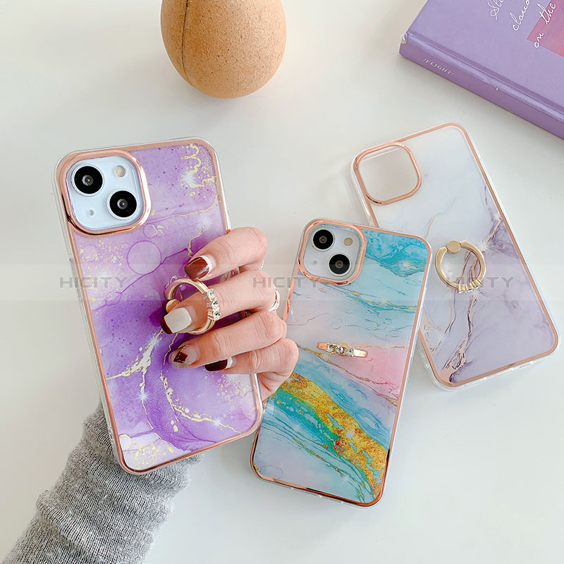 Funda Silicona Gel Goma Patron de Moda Carcasa con Anillo de dedo Soporte Y05B para Apple iPhone 14 Plus