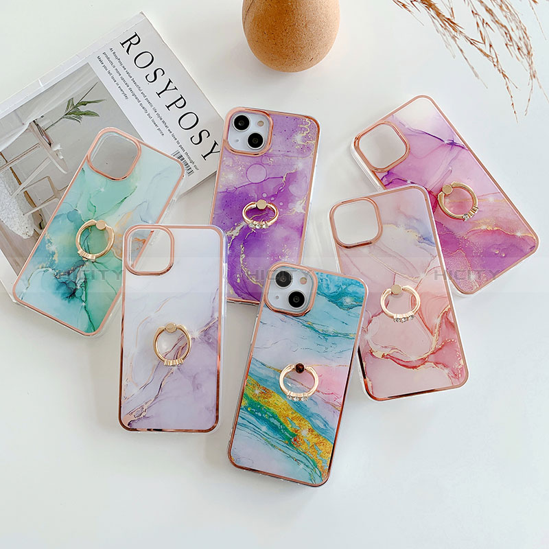 Funda Silicona Gel Goma Patron de Moda Carcasa con Anillo de dedo Soporte Y05B para Apple iPhone 15 Plus