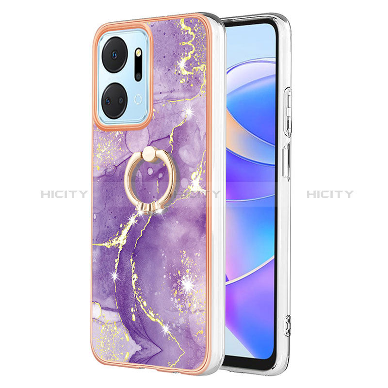 Funda Silicona Gel Goma Patron de Moda Carcasa con Anillo de dedo Soporte Y05B para Huawei Honor X7a