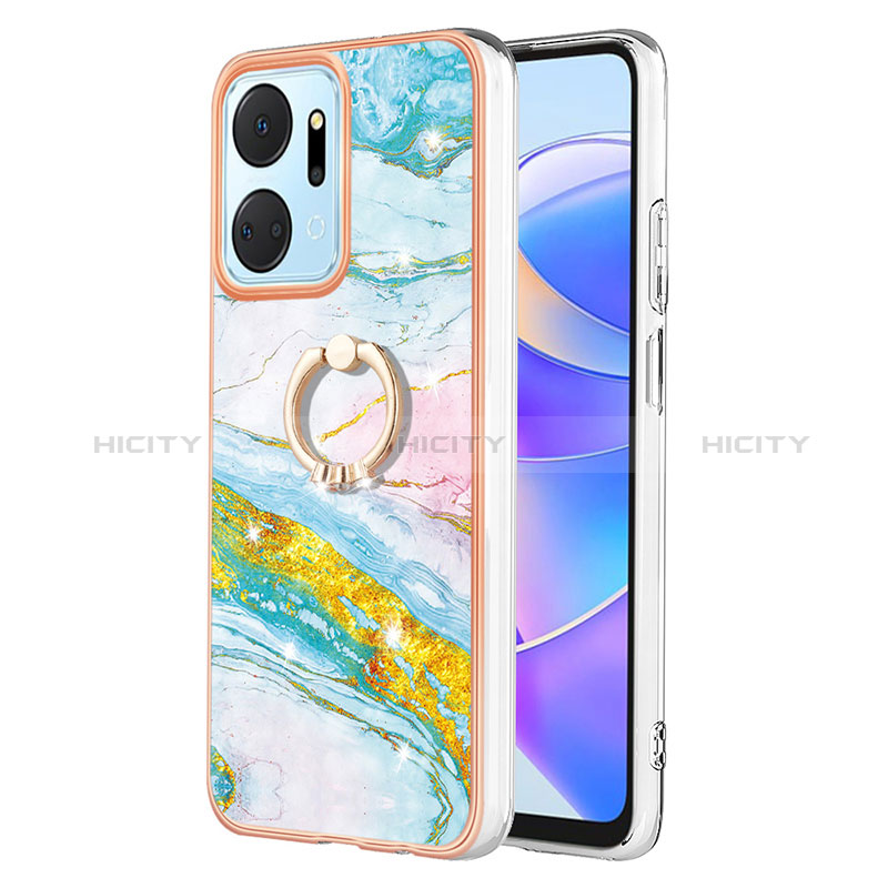 Funda Silicona Gel Goma Patron de Moda Carcasa con Anillo de dedo Soporte Y05B para Huawei Honor X7a