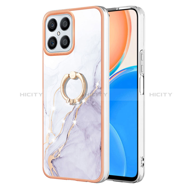 Funda Silicona Gel Goma Patron de Moda Carcasa con Anillo de dedo Soporte Y05B para Huawei Honor X8 4G