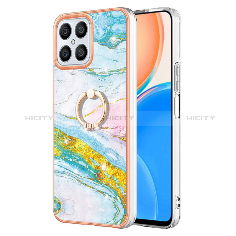 Funda Silicona Gel Goma Patron de Moda Carcasa con Anillo de dedo Soporte Y05B para Huawei Honor X8 4G