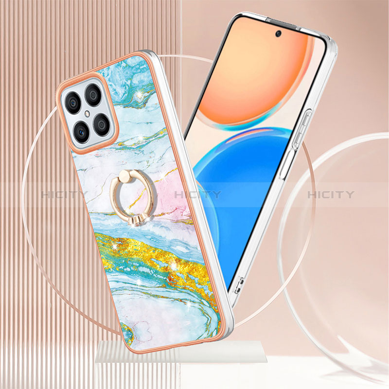 Funda Silicona Gel Goma Patron de Moda Carcasa con Anillo de dedo Soporte Y05B para Huawei Honor X8 4G