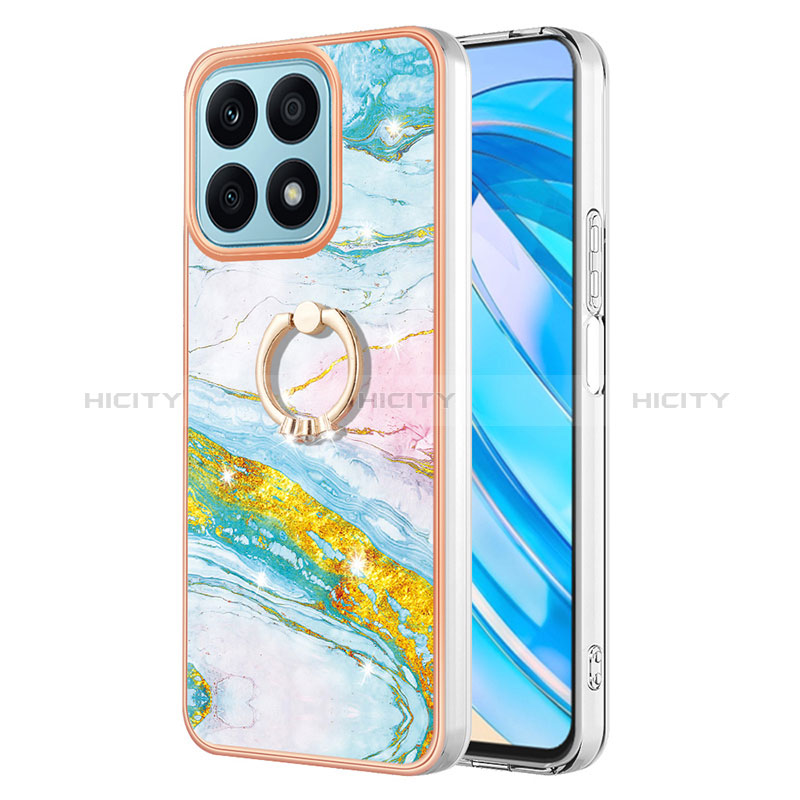 Funda Silicona Gel Goma Patron de Moda Carcasa con Anillo de dedo Soporte Y05B para Huawei Honor X8a 4G